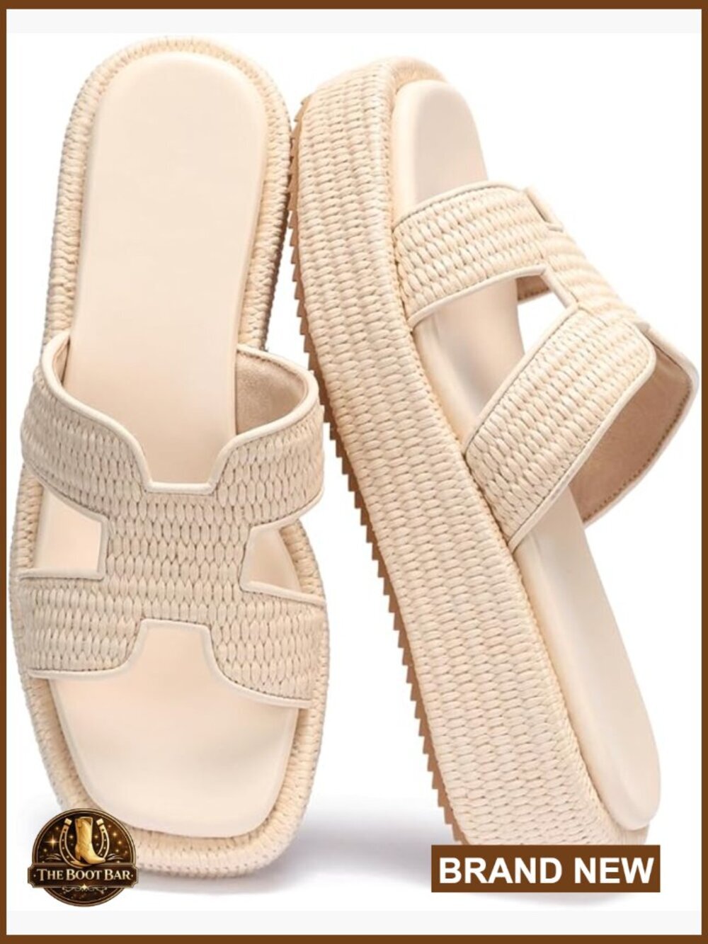 Women's Raffia Platform Wedge Sandals Slip-On Espadrille Slides Woven Summer